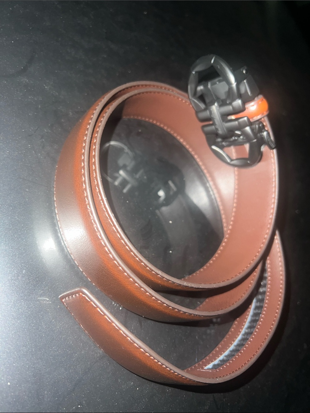 Men's Brown Leather Belt with Black Buckle